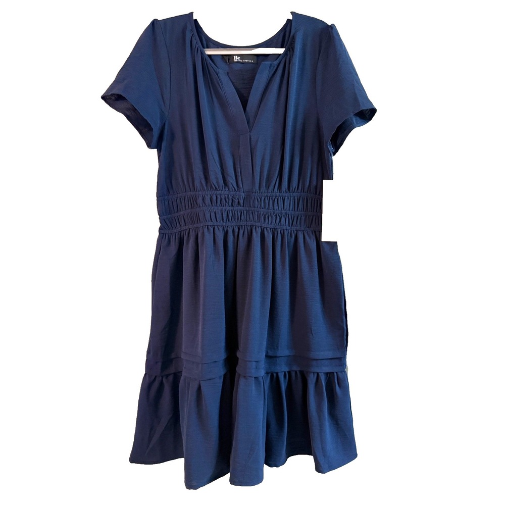 Be by Cheta B Women's Large Navy Blue Short Sleeve Fit and Flare Dress